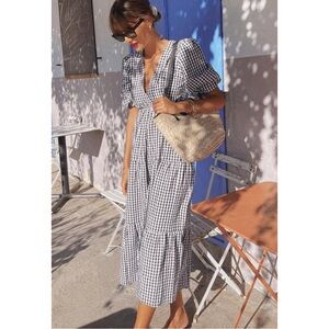 FAITHFULL | $329 Aberdeen Midi Dress in Varsha Gingham Black, Size 2/XS